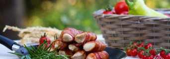 Sladko-pikantní  kuřecí jednohubky ve slanině